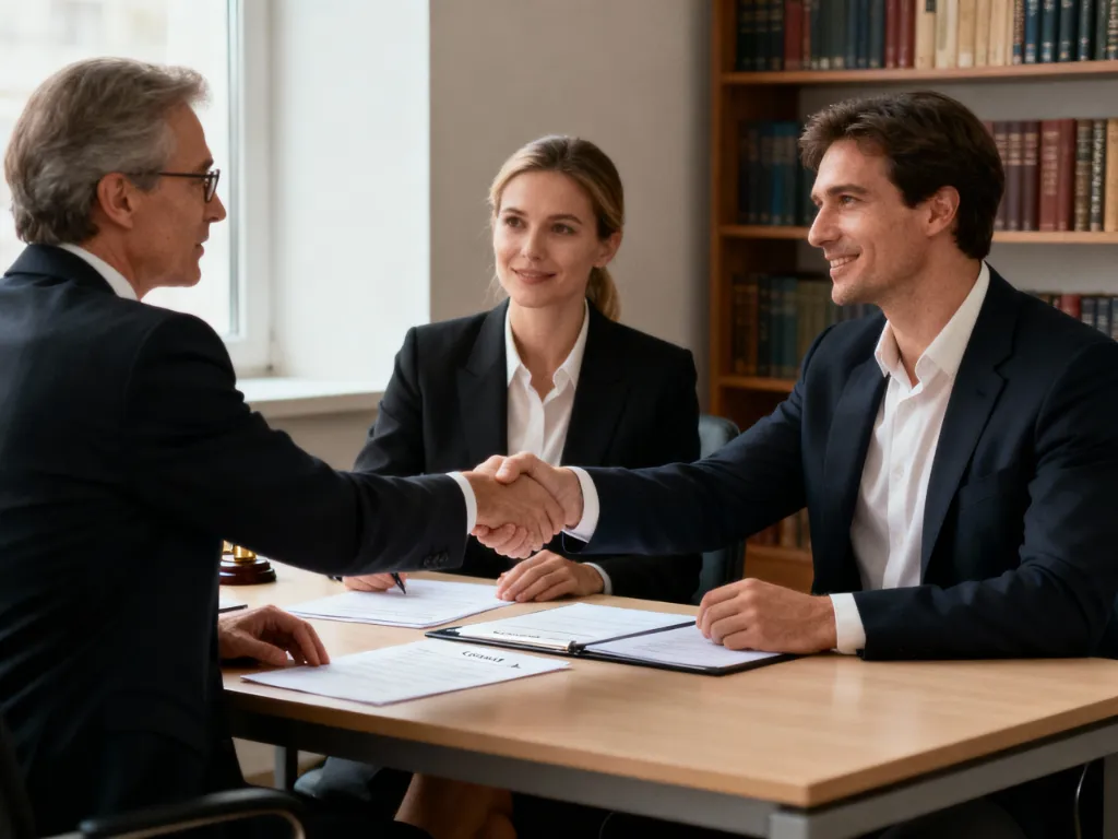 Two business owners signing a trademark coexistence agreement