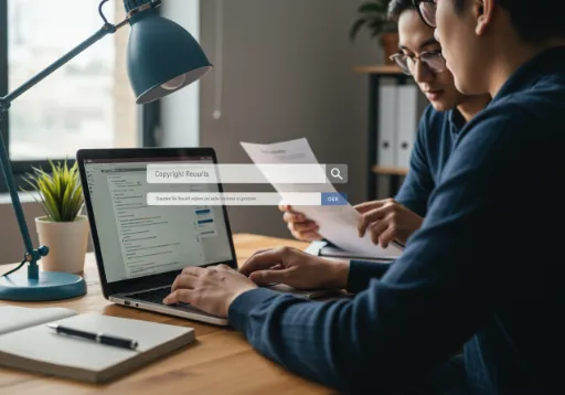 Attorney reviewing a comprehensive trademark search report